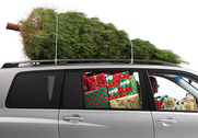 christmas tree on top of car