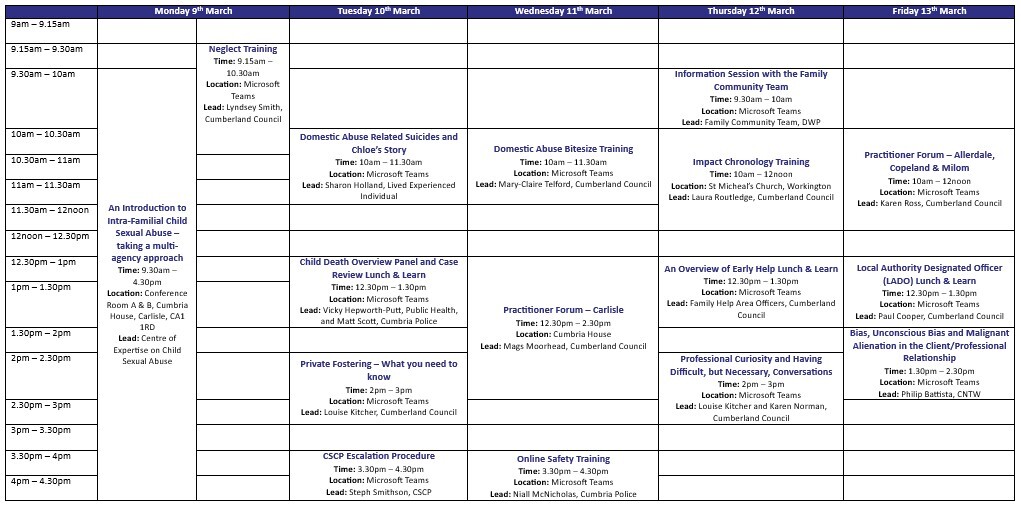 safeguarding week 2026 timetable 