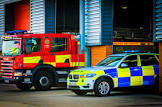 fire and police vehicles