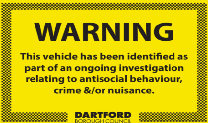 Warning this vehicle has been identified as part of an ongoing investigation relating to antisocial behaviour, crime and or nuisance