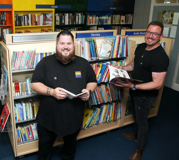 Rob Gillespie and Chris Baldwin inside Woodville community managed library