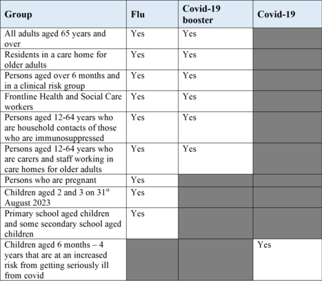 Flu / Covid Jab Summary Table Updated