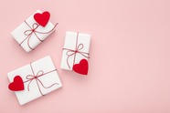 Picture of three presents with heart shaped tags