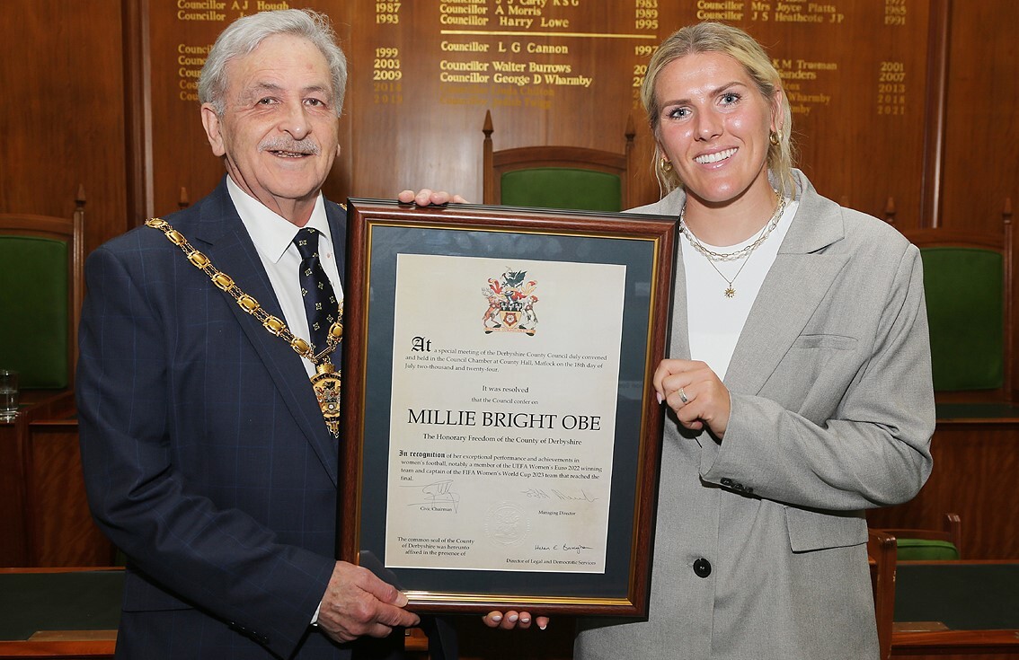 Millie Bright with Civic Chairman Tony Kemp