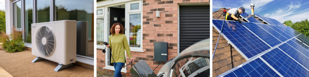 Heat pump, solar panels and electric car charger