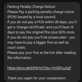 parking charge scam text