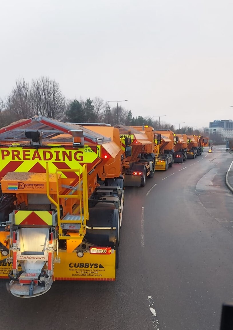 gritters in a line at the depot