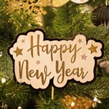 Happy New Year Sign with Christmas Tree Background