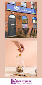 Financial Support Graphic - Sheffield Credit Union Building and Money Jar with Coins