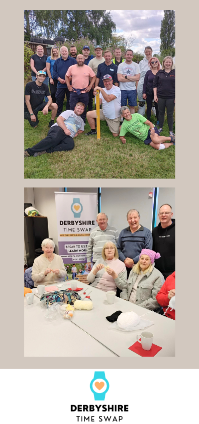 Derbyshire Time Swap Promotional Graphic - Group Activities - Digging and Knitting with Time Swap Logo