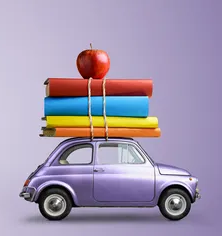 Car with school books on roof