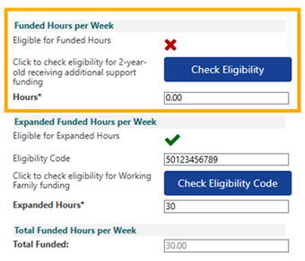 Screen shot of expanded hours example