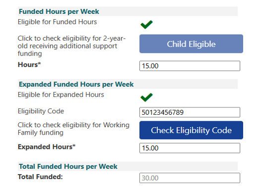 2 Year Old- Working Family Entitlement Funding Example 