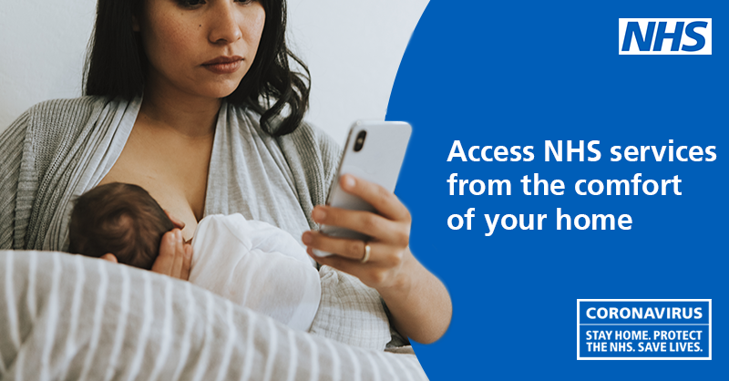 breastfeeding mother accessing NHS services on her phone