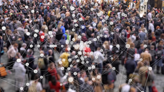 crowd of people connected by dots