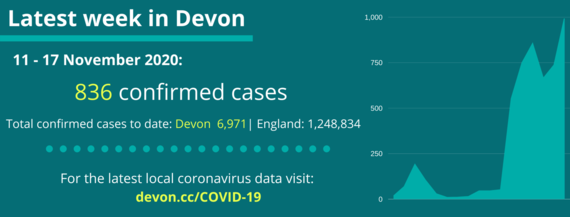 The picture in Devon this week. 836 confirmed cases