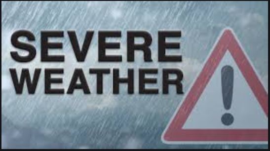Warning sign with text severe weather