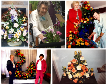 A selection of photos of Phillis and Carolyn with their flower arrangements