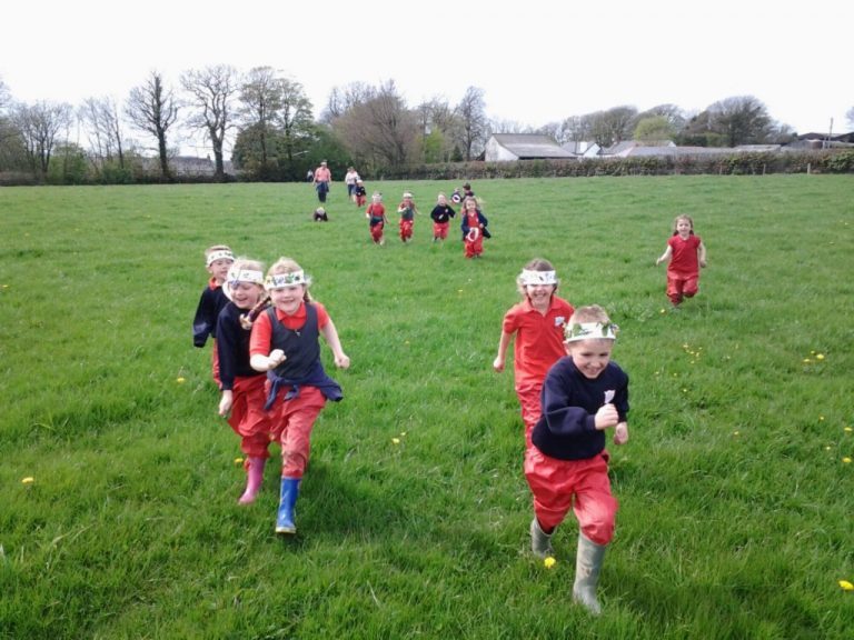Pupils of Woolsery Primary School in Bideford showing off their nature crowns