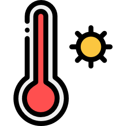 A symbol of the sun and a thermometer.