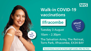 Deatils of walkin vaccination centre in Ilfracombe