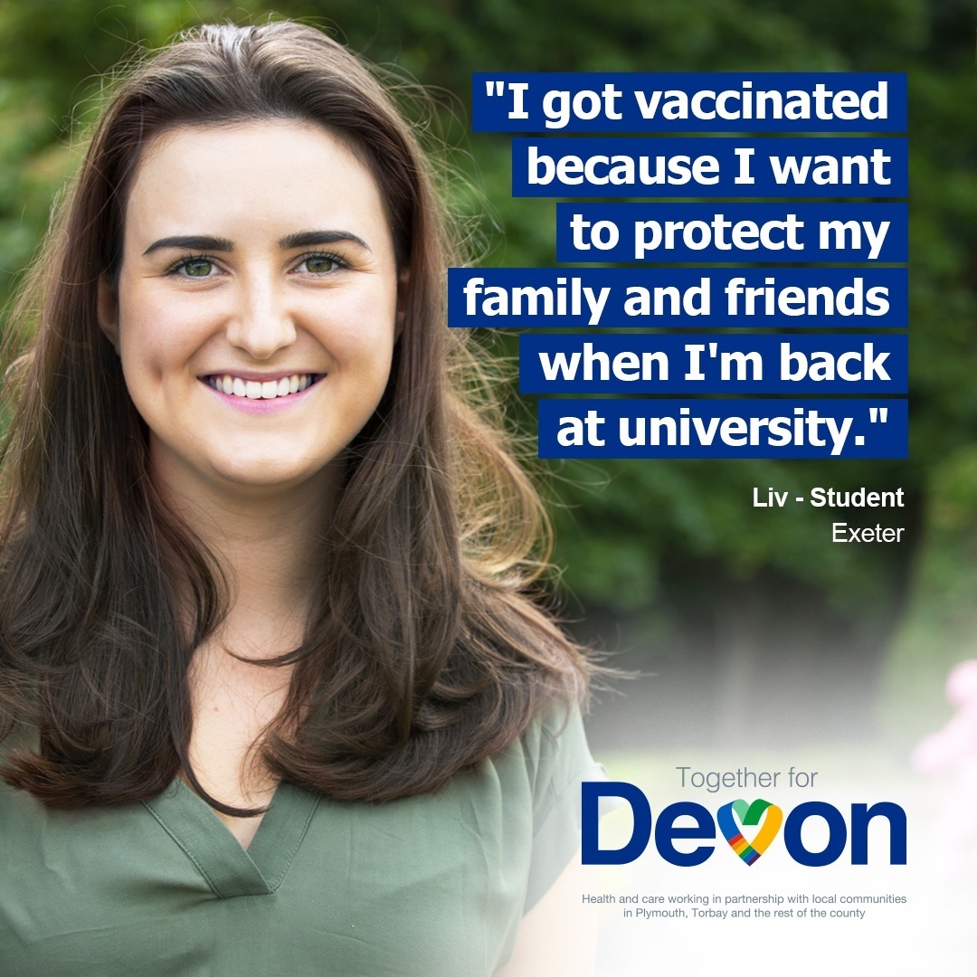 Smiling student explaining why she's had the vaccine