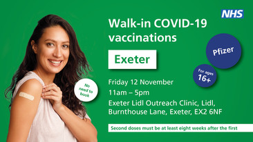 Walk-in Exeter vaccination centre 12 November