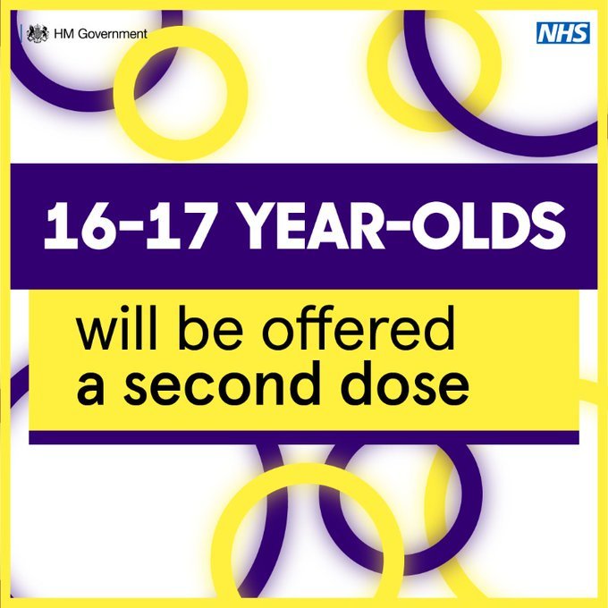 16-17 year olds will be offered a second dose