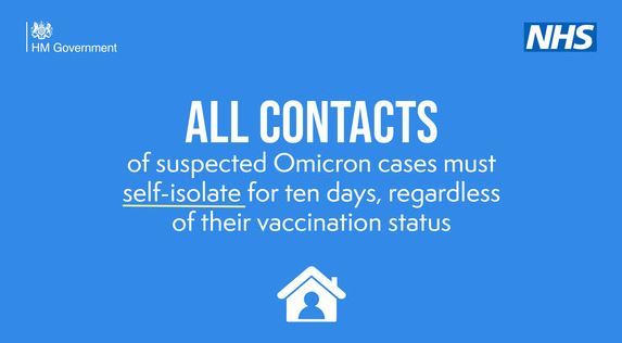 All contacts of suspected Omicron must self isolate for ten days