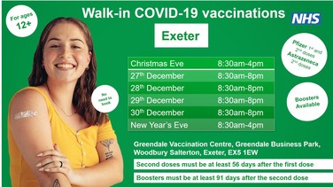 Walk-in vaccination clinics Exeter Christmas