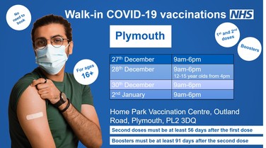 Walk-in vaccination clinics Plymouth Christmas