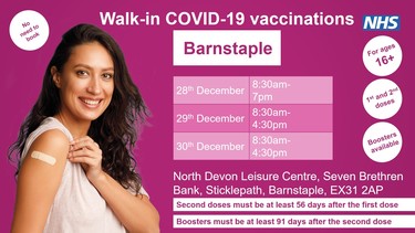 Walk-in vaccination clinics Barnstaple Christmas