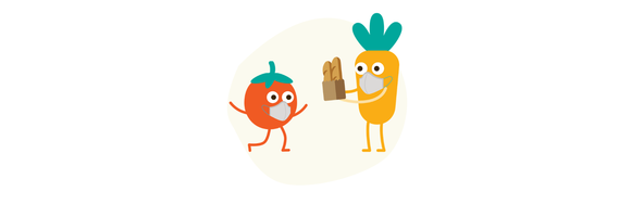 Baguettes swapped by mask wearing fruit and veg