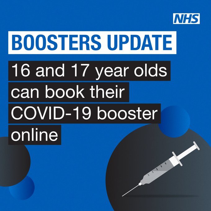 16 and 17 year olds can book their booster jab online