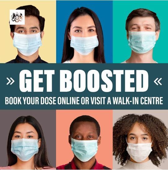 Get boosted poster of people wearing face coverings