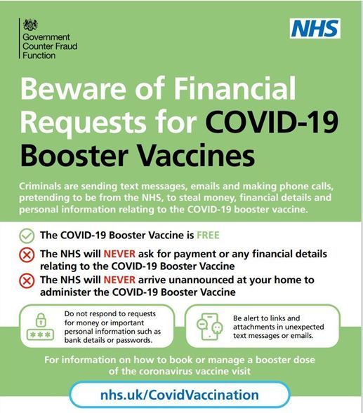 Be ware of financial requests for COVID-19 booster vaccines