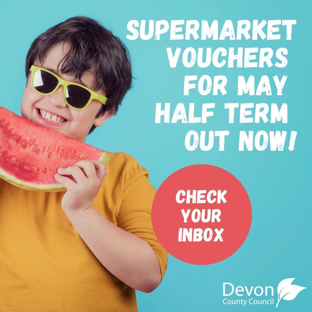 Supermarket vouchers for May half term out now, check your inbox. Young boy wearing sunglasses holding a watermelon slice.