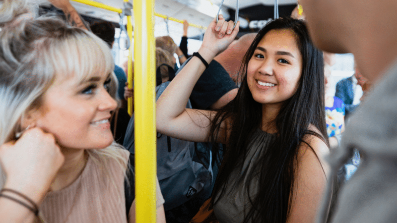 young people on a bus