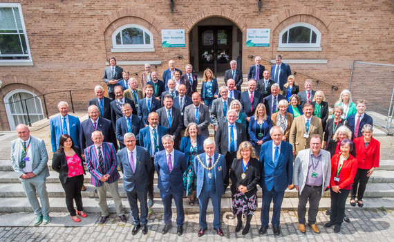 All Devon County Council Members group photo outside County Hall 
