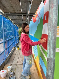 Artist, Dr. Kate Crawfurd working on a Net Zero Vision on the Sustainability Hub, University of Plymouth.