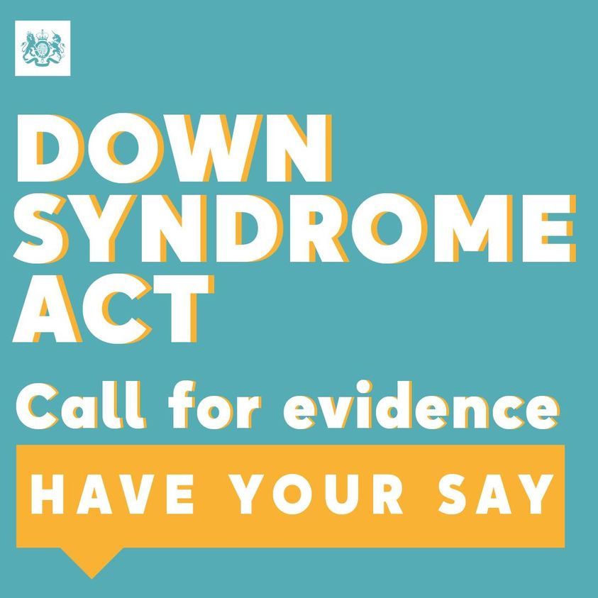 Copy in the image reads: Down Syndrome Act, call for evidence. Have your say.