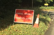 Animal disease control sign, on roadside