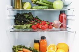 Fruit and vegetables in a fridge