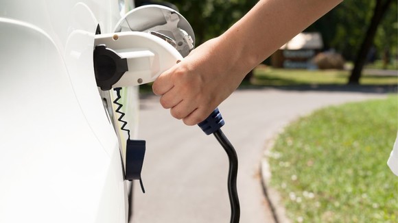 An electric vehicle charging up