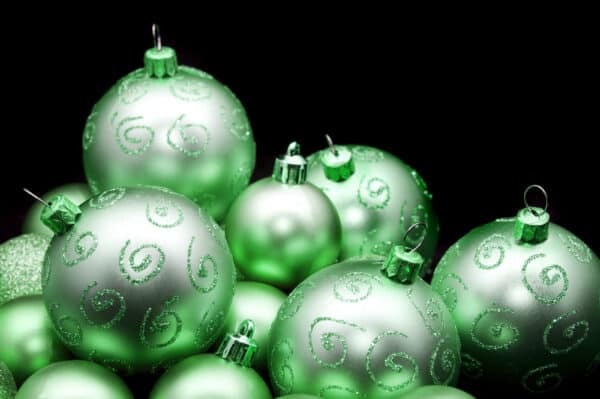 Green coloured Christmas baubles