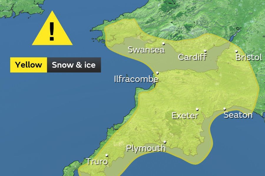 Met Office yellow weather warning map for snow and ice