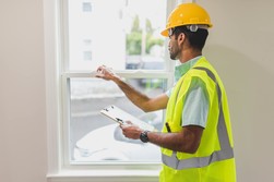 Builder inspecting a window