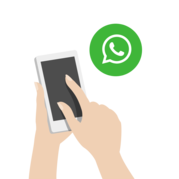 an illustration of someone using a phone and the WhatsApp logo