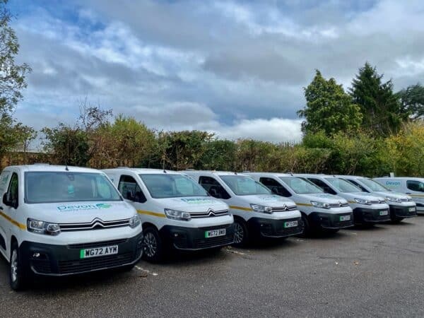 A line of electric vehicles used by our highways team