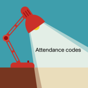 Illustration of a spotlight with the words 'Attendance codes' in the spotlight